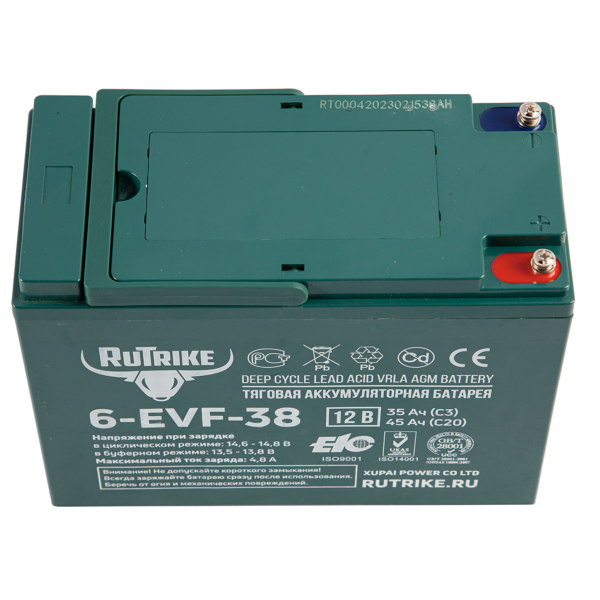 Аккумулятор тяговый Rutrike 6-EVF-38 (12V38A/H C3) Аккумулятор тяговый Rutrike 6-EVF-38 (12V38A/H C3)