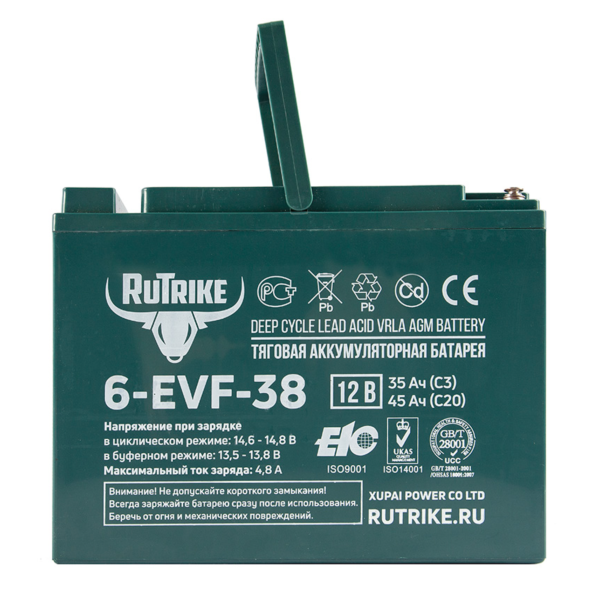 Аккумулятор тяговый Rutrike 6-EVF-38 (12V38A/H C3) Аккумулятор тяговый Rutrike 6-EVF-38 (12V38A/H C3)