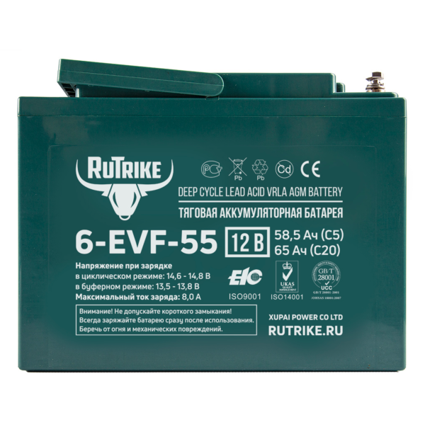Аккумулятор тяговый Rutrike 6-EVF-55 (12V55A/H C3) Аккумулятор тяговый Rutrike 6-EVF-55 (12V55A/H C3)