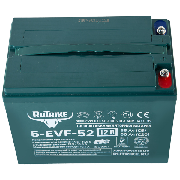 Аккумулятор тяговый Rutrike 6-EVF-52 (12V52A/H C3)