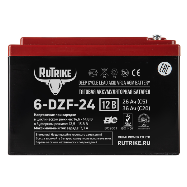 Аккумулятор тяговый Rutrike 6-DZF-24 (12V24A/H C3) Аккумулятор тяговый Rutrike 6-DZF-24 (12V24A/H C3)