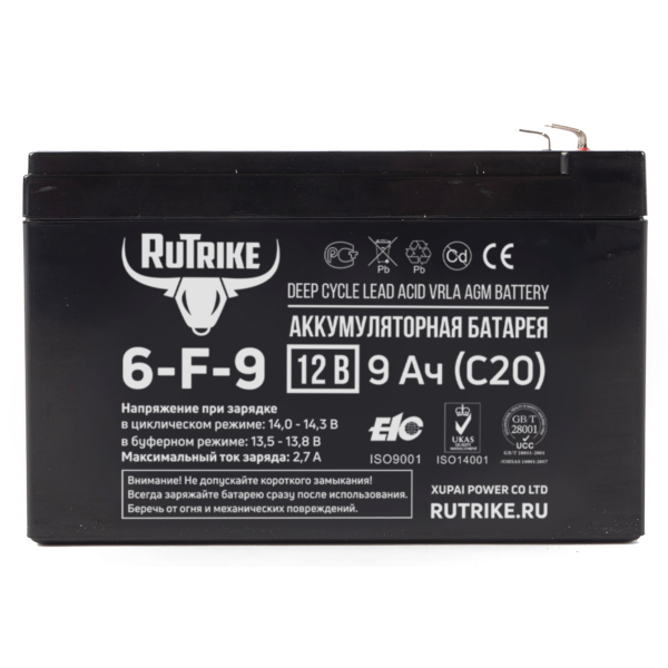 Аккумуляторная батарея Rutrike 6-F-9 (12V9A/H C20) Аккумуляторная батарея Rutrike 6-F-9 (12V9A/H C20)