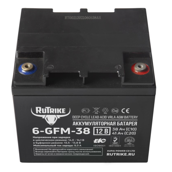 Аккумуляторная батарея Rutrike 6-GFM-38 (12V41A/H C20)