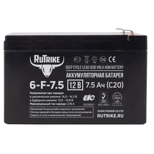 Аккумуляторная батарея Rutrike 6-F-7,5 (12V7,5A/H C20)
