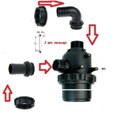 Фильтр всасывающий до 800 л/мин, 32 меш: вход d=60 mm.(прямой) - выход d=60 mm.(90 гр.) насоса BP300