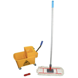 Комплект для влажной уборки (ведро + швабра с хлопковым мопом 140*40 + скребок пластиковый) K001