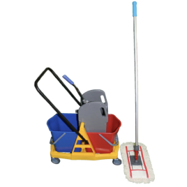Комплект для влажной уборки (двухведерная тележка + швабра с хлопковым мопом 140*40) K003