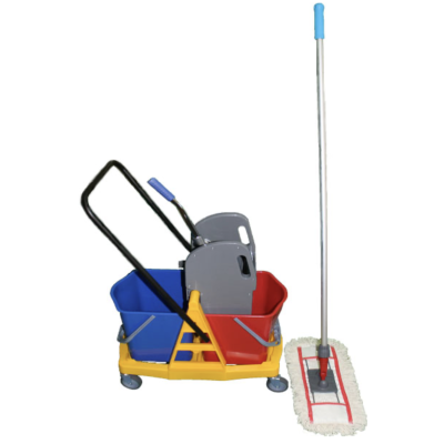 Комплект для влажной уборки (двухведерная тележка + швабра с хлопковым мопом 140*40) K003
