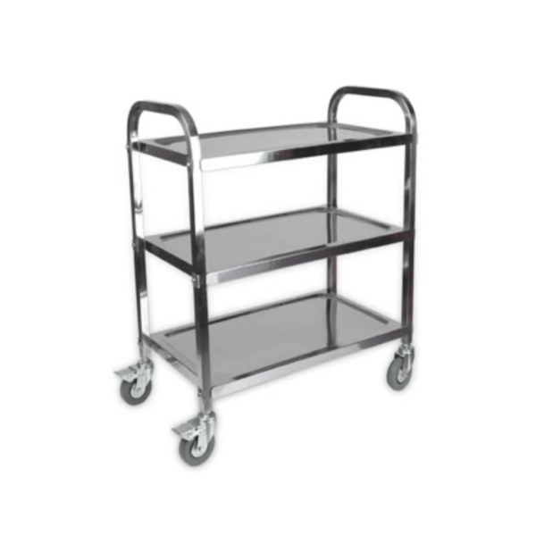 Тележка нержавеющая сервизная малая на колесах с тремя полками 76x40x89см NewMade H0451