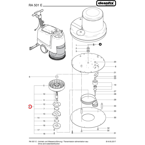 Шкив привода щетки в сборе для поломоечных машин Cleanfix