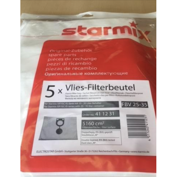 Флисовый мешок пылесборник для строительного пылесоса Starmix FBV 25/35 (5 шт) Флисовый мешок пылесборник для строительного пылесоса Starmix FBV 25/35 (5 шт)