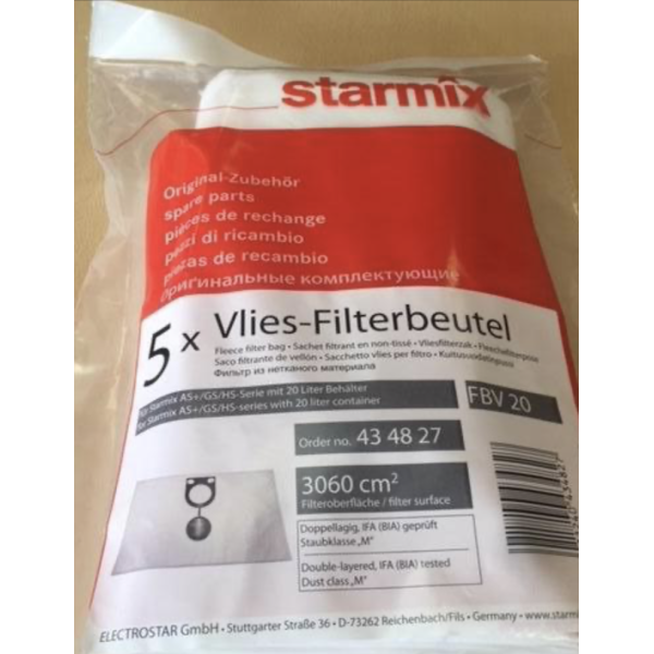 Флисовый мешок Starmix пылесборник для строительного пылесоса FBV 20 (5 шт) Флисовый мешок Starmix пылесборник для строительного пылесоса FBV 20 (5 шт)
