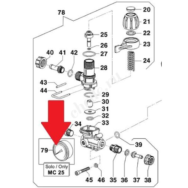 Манометр 25 бар; Ø63; вх.сзади Ш1/4 насоса MC