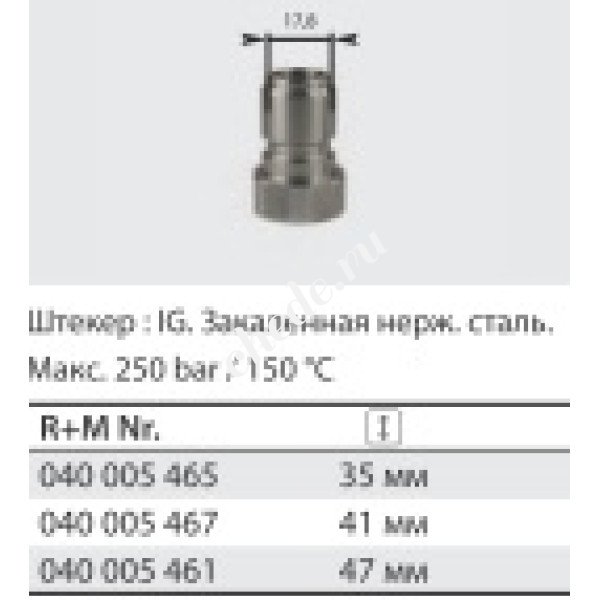 Ниппель ST-200, 200 бар, нерж. сталь; вход 1/2"г.
