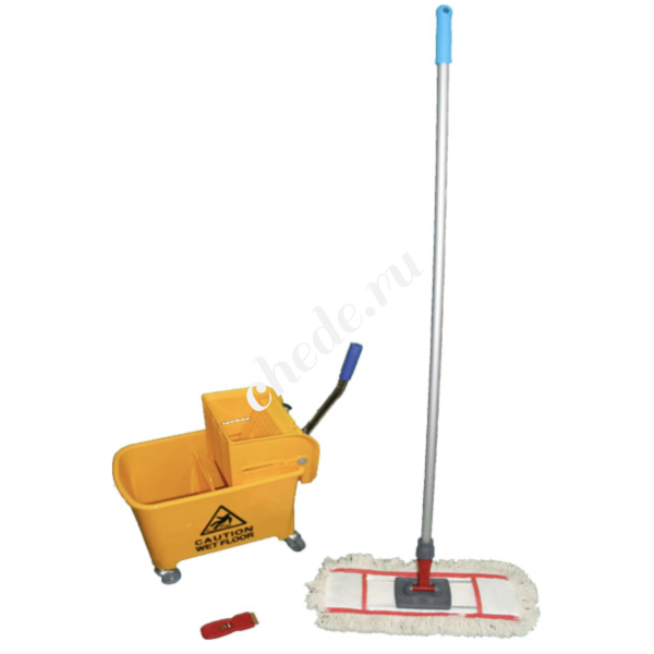 Комплект для влажной уборки (ведро + швабра с хлопковым мопом 140*40 + скребок пластиковый) K001